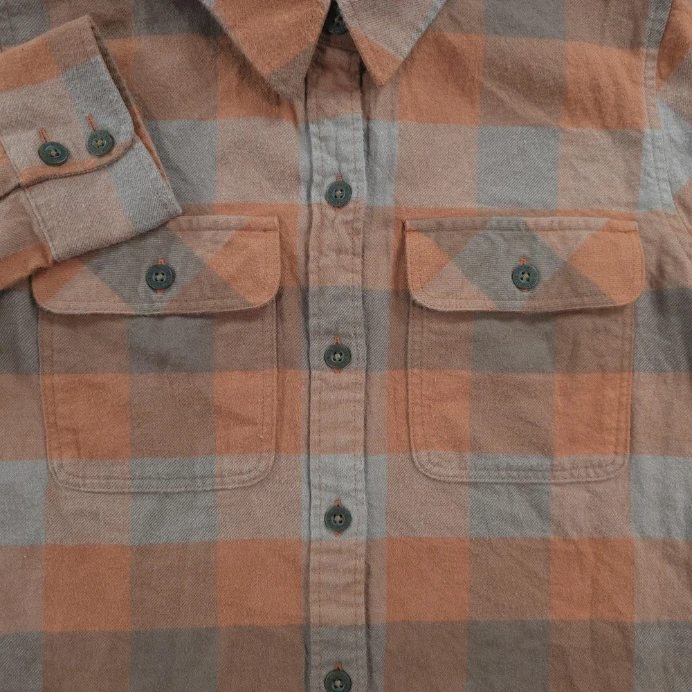 Patagonia Shirt Womens S Orange Plaid Midweight Fjord Flannel Organic Hiking